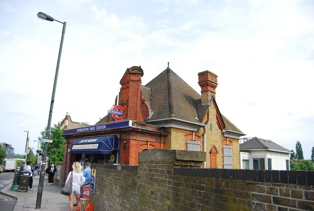Brick exterior and Underground sign at Wimbledon Park station on Arthur Road
